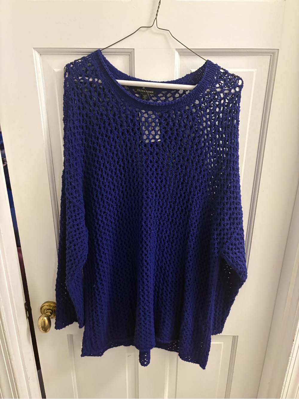 Eileen Fisher Open-Knit Cobalt Blue Scoop Neck Sweater